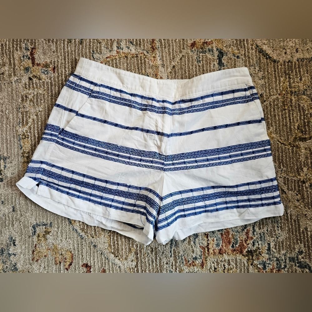 Women's White and Blue Striped Shorts